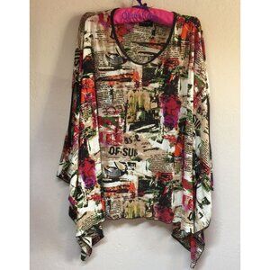 Step In Style Womens Scoop Neck Multicolor Printed Batwing Sleeve Oversized Top